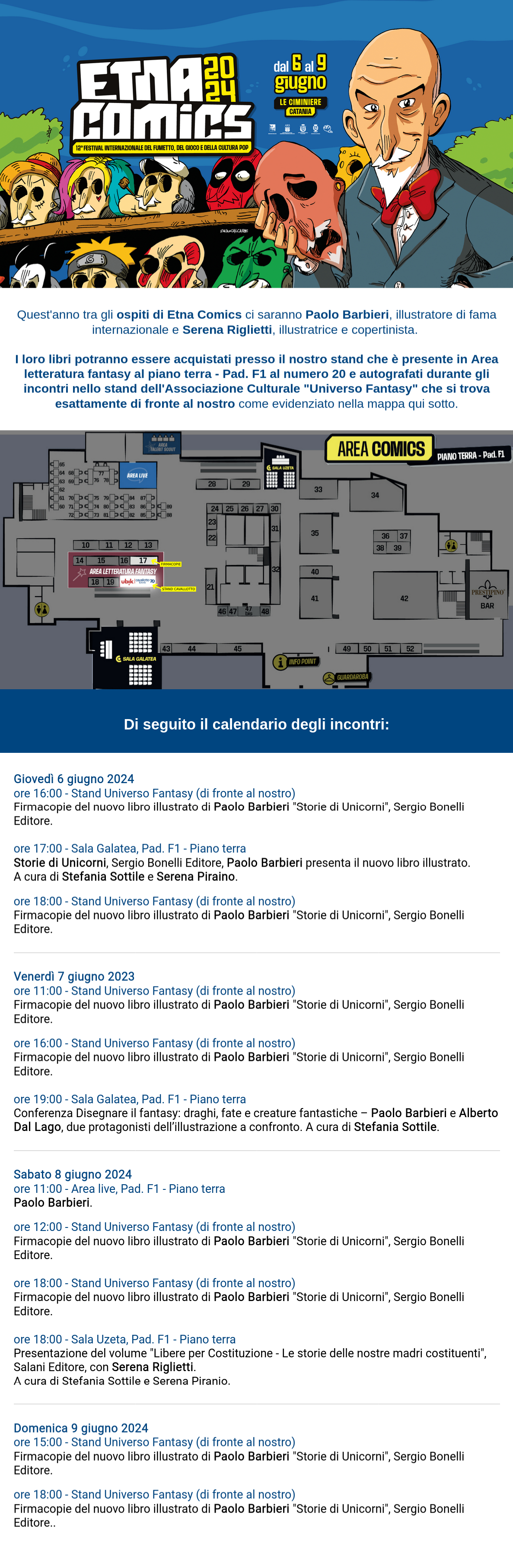 Calendario incontri e firmacopie Etna Comics