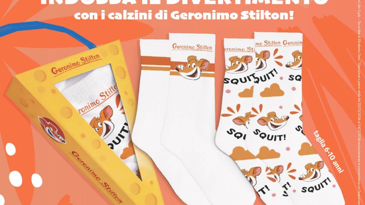 Indossa il divertimento con i calzini di Geronimo Stilton! Con l’acquisto di due libri di Geronimo Stilton o Tea Stilton subito in omaggio un set di due paia di calzini.